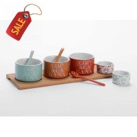 Amadeus Set of 3 Copacabana Bowls and 2 Dip Dishes on Bamboo Platter